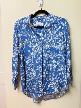 Amina Rubinacci L Designer Italian Silk Floral Button Blouse Dainty Flowy Office